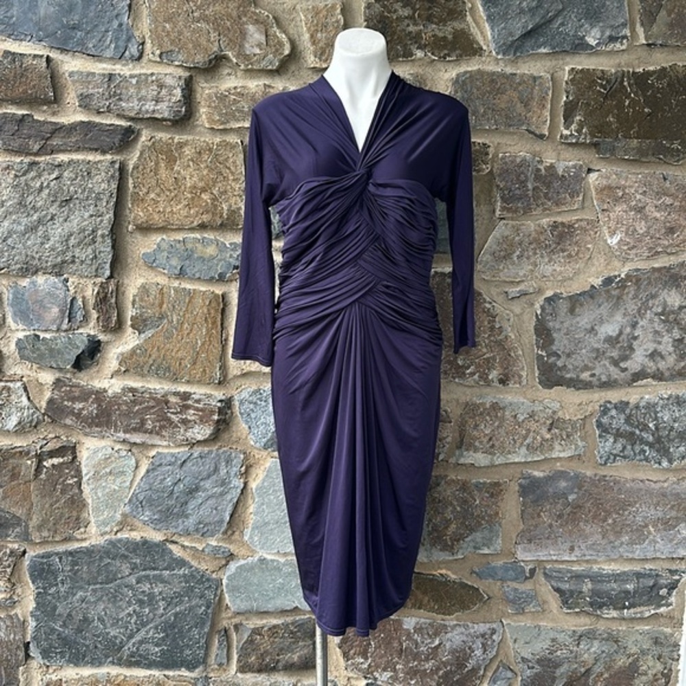 Tadashi Shoji Collection Formal Pleated Sheath Dress in Deep Purple Size XL